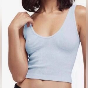 Ribbed V-Neck Sleeveless Cropped Brami Tank Top In moonlight sky blue size M/L‎